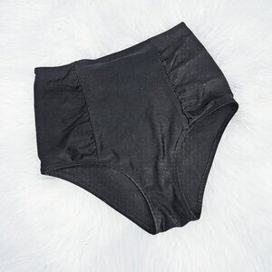 Aerie Black High Waisted Gathered Crinkle Full Coverage Bikini Bottom Swimsuit